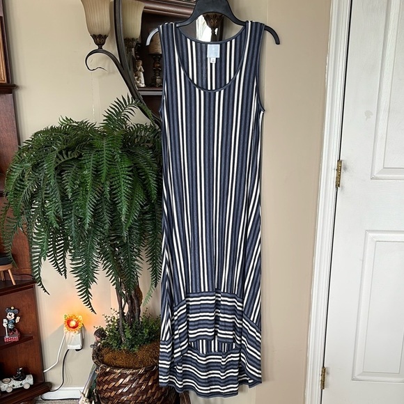 Sunday Anthropologie Blue White Striped High Low Maxi Dress Sleeveless Stretch - Picture 14 of 14